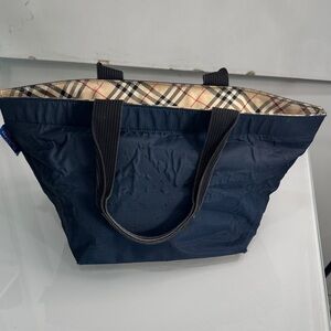 Burberry Navy Nylon Tote with Nova Check Trim – Authentic Burberry under $100